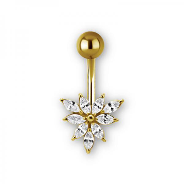 24K GOLD PVD SS316L BANANA SET W. MARQUISE CUBIC ZIRCONIA CLUSTER