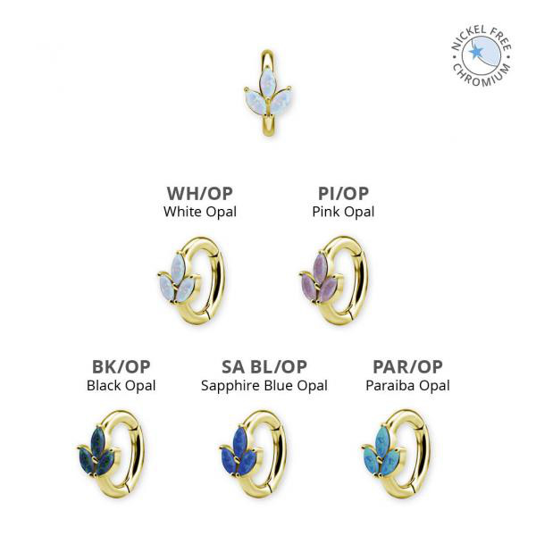 18K GOLD PVD CoCr NF OVAL BELLY CLICKER SET W. LAB CREATED OPAL