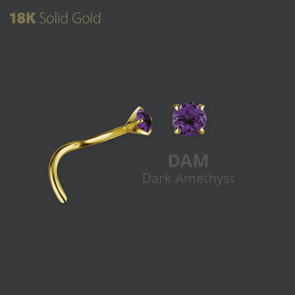 18K GOLD NOSESTUDS SET W. GENUINE DARK AMETHYST