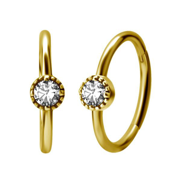 24K GOLD PVD SS316L HINGED CONCH RING SET W. CUBIC ZIRCONIA