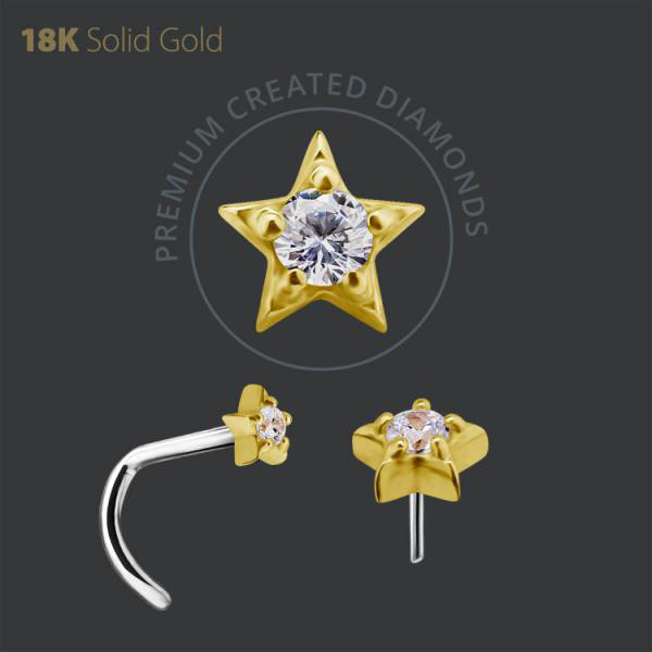 18K GOLD THREADLESS STAR ATTACHMENT SET W. LAB CREATED DIAMOND