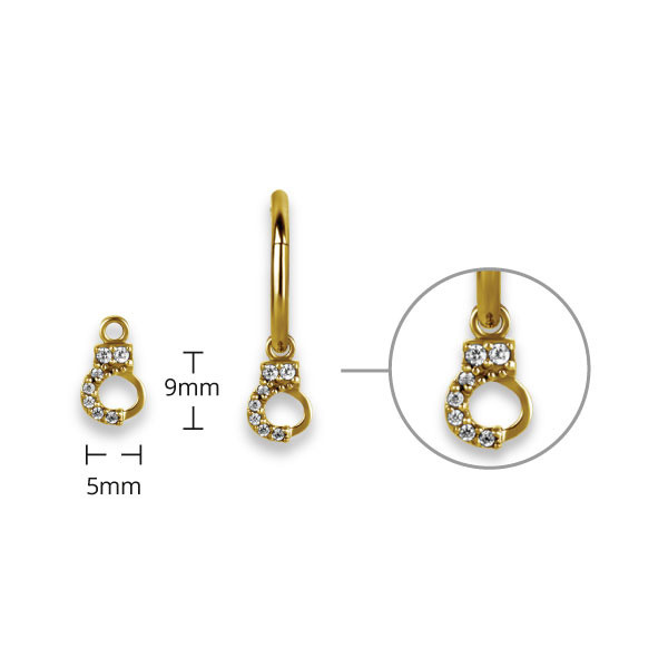 24K GOLD PVD SS316L HANDCUFF CHARM FOR HINGED SEGMENT RING