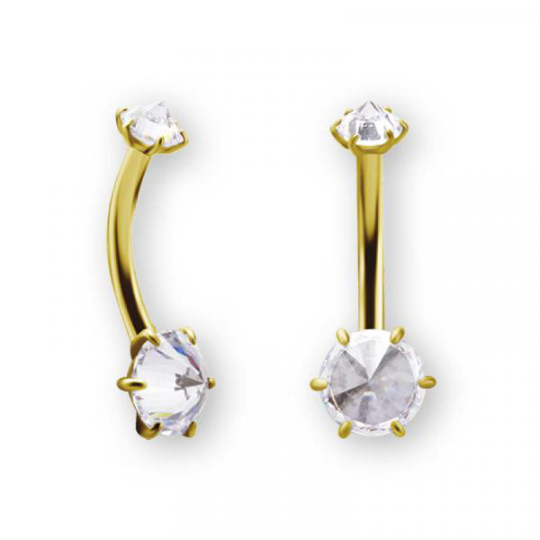 24K GOLD PVD SS316L BELLY BANANA SET W. PREMIUM ZIRCONIA