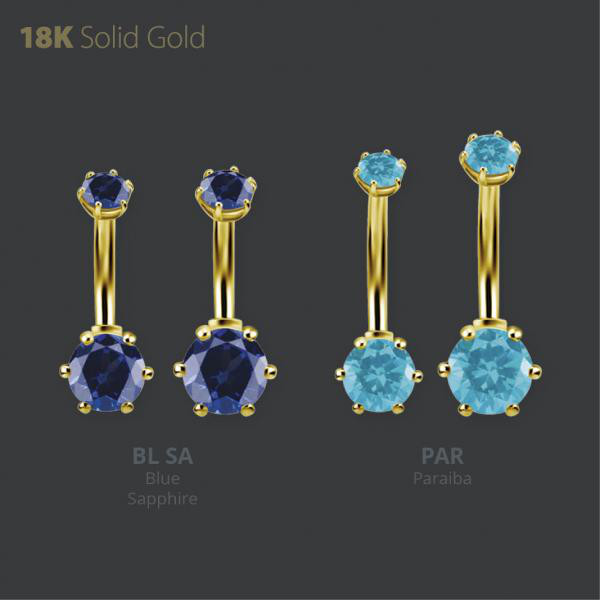 18K GOLD INTERNAL NAVEL BANANA SET W. LAB CREATED GEMSTONE