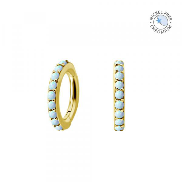 18K GOLD PVD CoCr NF OVAL BELLY CLICKER SET W. LAB CREATED OPAL