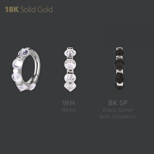 18K WHITE GOLD HINGED SEGMENT RING INVERTED SETTING W. BLACK SPINEL