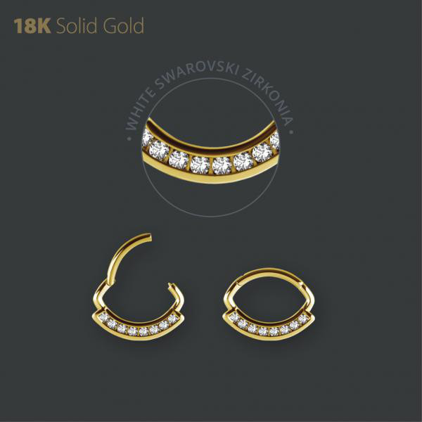 18K GOLD HINGED SEPTUM/DAITH CLICKER SET W. PREMIUM ZIRCONIA