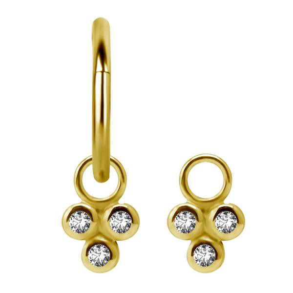 24K GOLD PVD SS316L TRINITY BEZEL SET DANGLE FOR BHSR CLICKERS