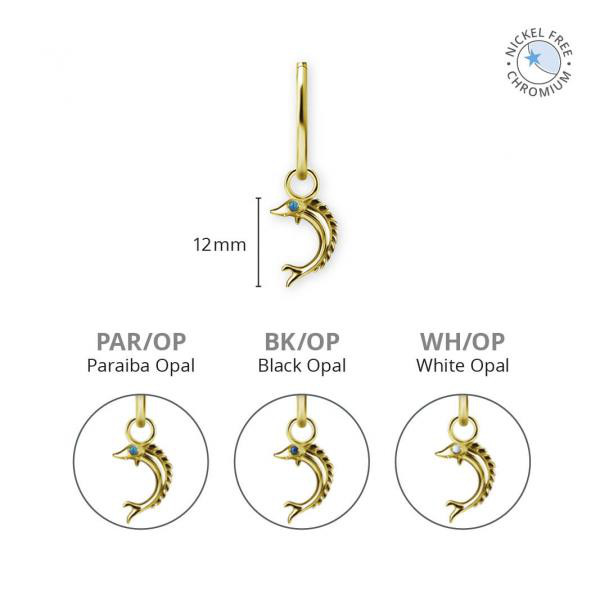 18K GOLD PVD CoCr NF FISH CHARMS SET W. LAB CREATED OPAL