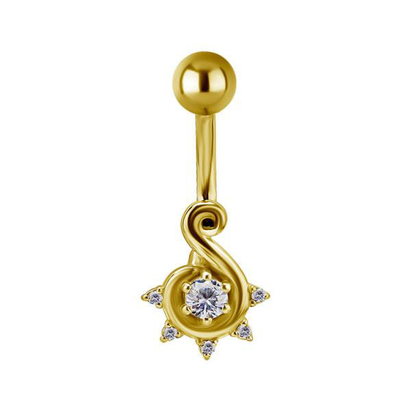 24K GOLD PVD SS316L BANANA BINDI STYLE SET W. CUBIC ZIRCONIA