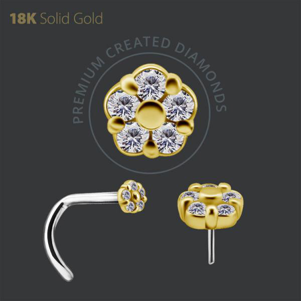 18K GOLD THREADLESS FLOWER ATTACHMENT SET W. LAB CREATED DIAMONDS