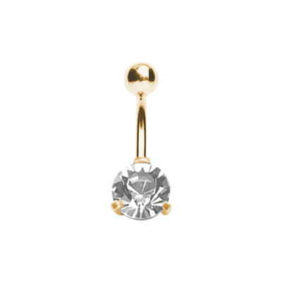 24K GOLD PVD SS316L BANANA WITH ROUND CUBIC ZIRCONIA (PRONG SET)