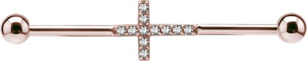 ROSE GOLD PVD SS316L INDUSTRIAL CRYSTAL BARBELLS SET W. CUBIC ZIRCONIA