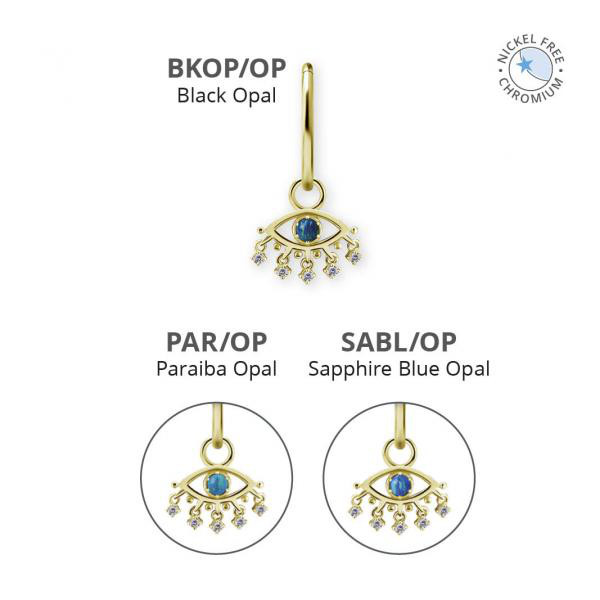 18K GOLD PVD CoCr NF EYE CHARMS SET W. LAB CREATED OPAL