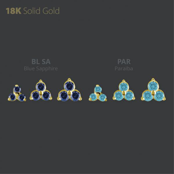 18K GOLD THREADLESS TRINITY ATTACHMENT SET W. LAB CREATED GEMSTONE