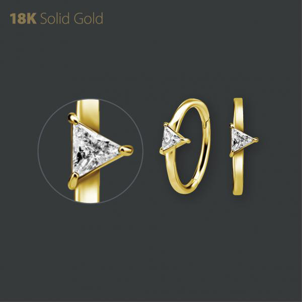 18K GOLD HINGED CONCH RING SET W. TRIANGLE PREMIUM ZIRCONIA