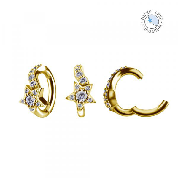 18K GOLD PVD CoCr NF OVAL BELLY CLICKER SET W. PREMIUM ZIRCONIA