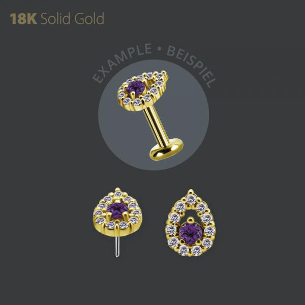 18K GOLD THREADLESS ATTACHMENT SET W. GENUINE DARK AMETHYST AND PREMIUM ZIRCONIA