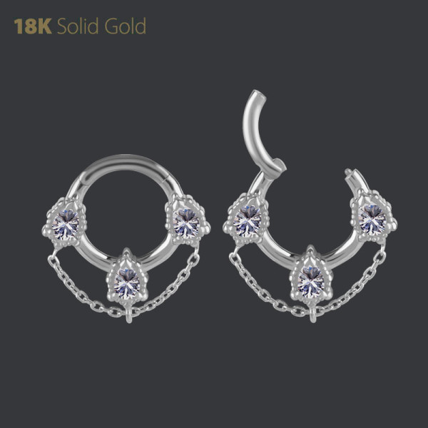18K WHITE GOLD HINGED SEGMENT DAITH CLICKER SET W. PREMIUM ZIRCONIA