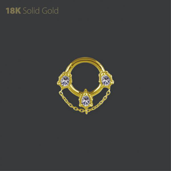 18K GOLD DAITH & SEPTUM CLICKER SET W. PREMIUM ZIRCONIA