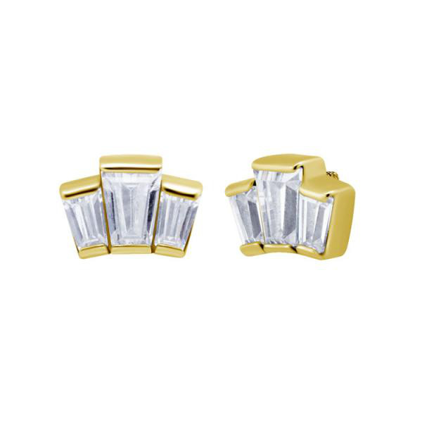24K GOLD PVD SS316L MICRO ATTACHMENT SET W. TAPER BAQUETTE CUBIC ZIRCONIA