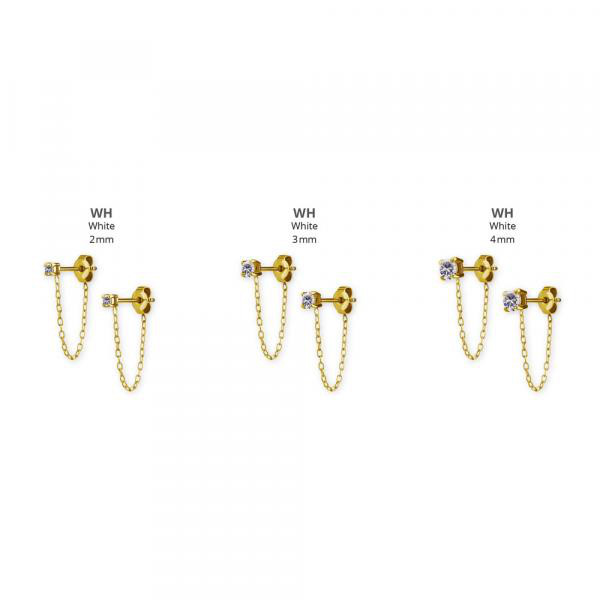 24K GOLD PVD EARSTUDS SET WITH ROUND PREMIUM ZIRCONIA (CHAIN 3.2CM)