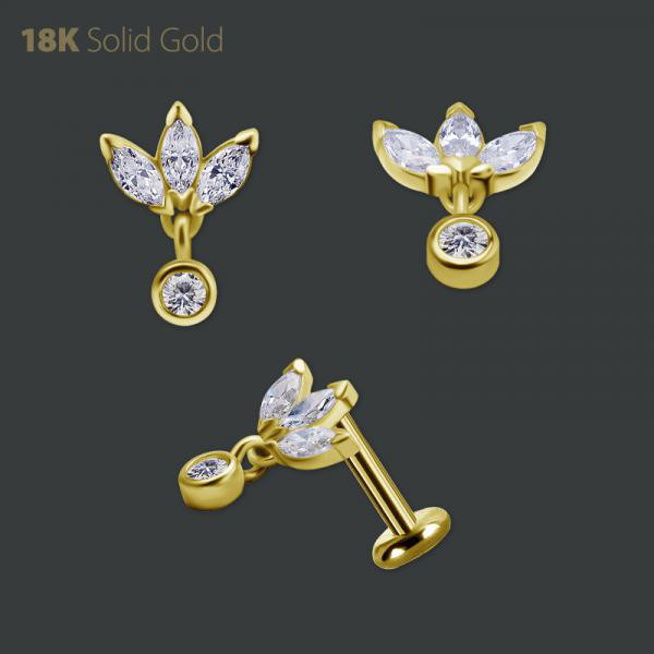18K GOLD INTERNAL FAN MICRO ATTACHMENT W. DANGLE SET W. 3 MARQUISE PREMIUM ZIRCONIA