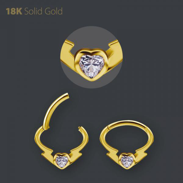 18K GOLD SEPTUM AND DAITH CLICKER SET W. PREMIUM ZIRCONIA