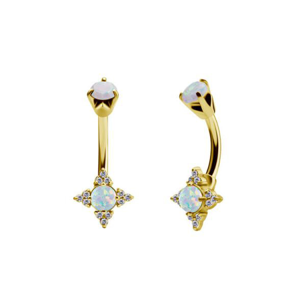 24K GOLD PVD SS316L BELLY BANANAS SET W.LAB CREATED OPALS