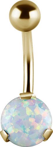 24K GOLD PVD SS316L BANANA WITH ROUND LAB CREATED OPAL (DIAMOND CUT/PRONG SET)