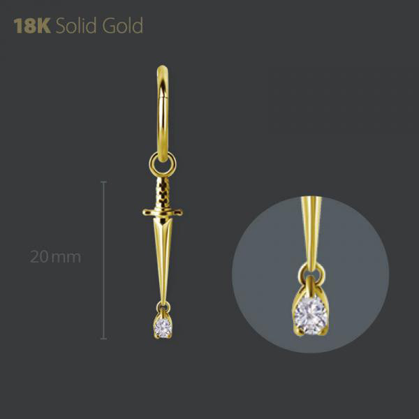 18K GOLD DAGGER CHARM SET W. PEAR SHAPE LAB CREATED DIAMOND