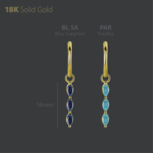 18K GOLD CHARM SET W. MARQUISE LAB CREATED GEMSTONE