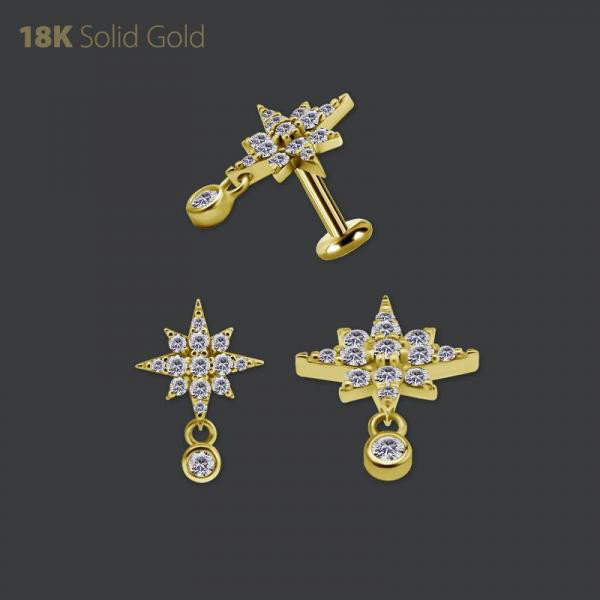 18K GOLD NORDIC STAR MICRO ATTACHMENT W. DANGLE SET W. PREMIUM ZIRCONIA