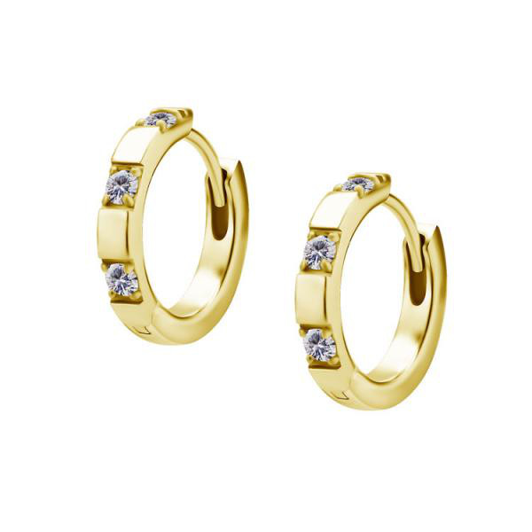 24K GOLD PVD SS316L EARHOOPS SET W. CUBIC ZIRCONIA