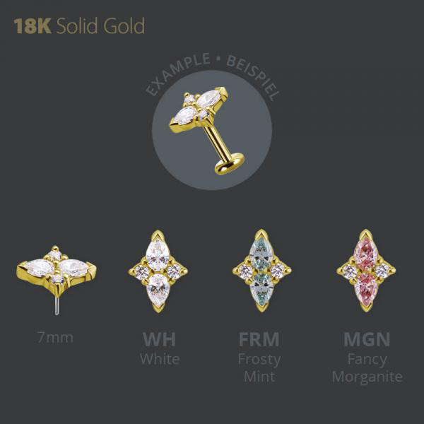 18K GOLD THREADLESS ATTACHMENT SET W. PEAR SHAPE PREMIUM ZIRCONIA