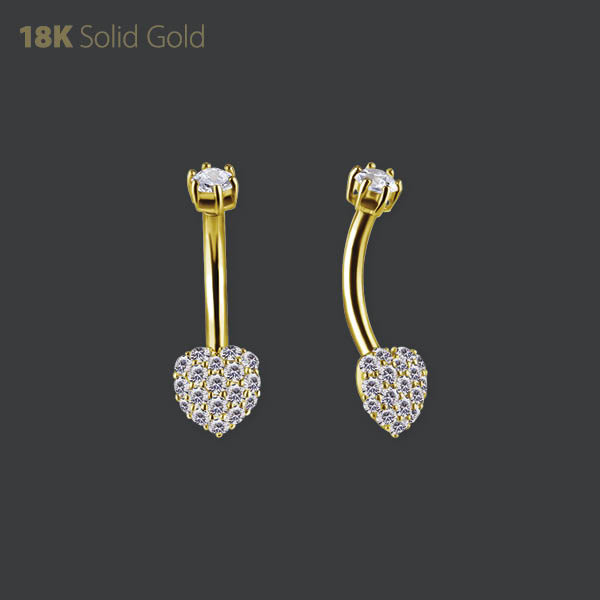 18K GOLD INTERNAL HEART BELLY BANANA SET W. PREMIUM ZIRCONIA
