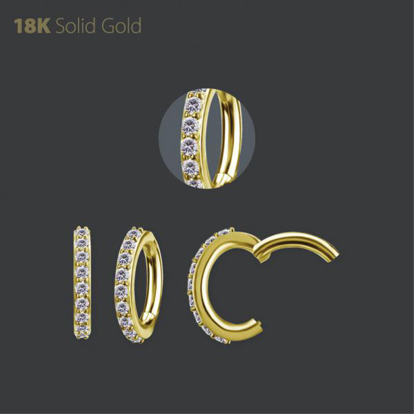 18K GOLD OVAL BELLY CLICKER SET W. PREMIUM ZIRCONIA