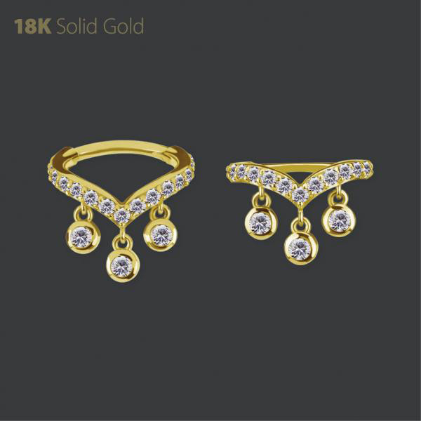 18K GOLD HINGED CLICKER SET W. PREMIUM ZIRCONIA