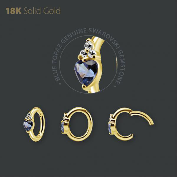 18K GOLD OVAL ROOK CLICKER SET W. HEART SHAPE PREMIUM ZIRCONIA