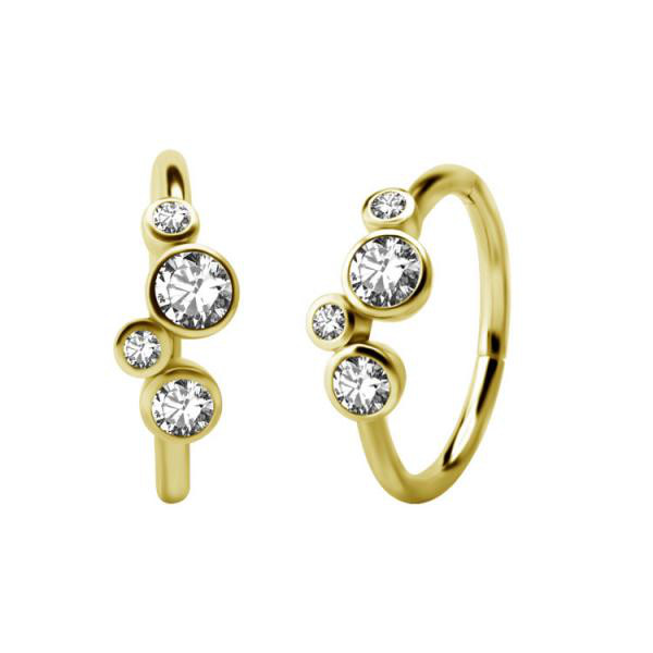 24K GOLD PVD SS316L HINGED CONCH RING SET W. CUBIC ZIRCONIA