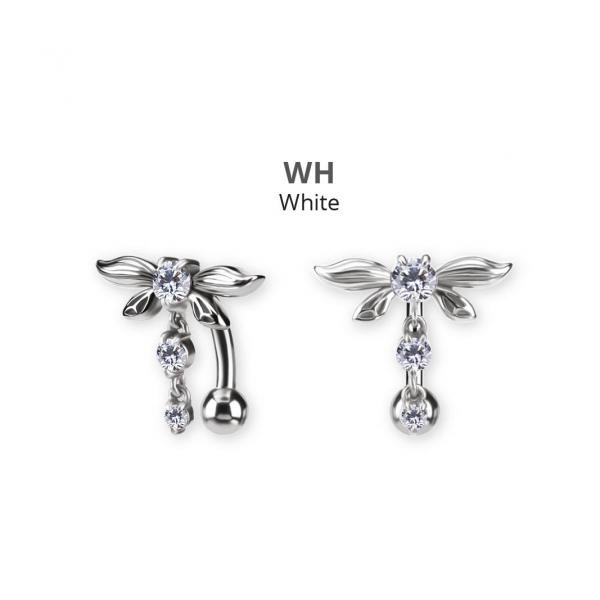 SS316L BELLY BANANA SET W. CUBIC ZIRCONIA AND ROUND DROP DANGLES