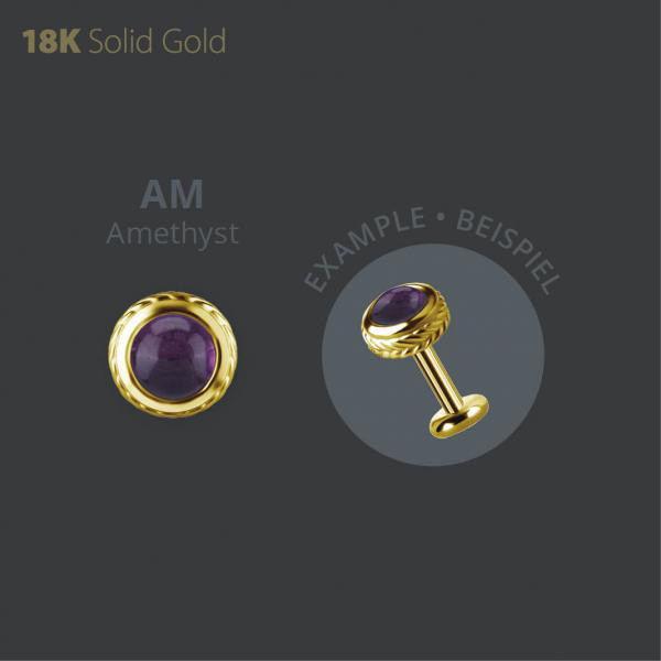 18K GOLD THREADLESS ATTACHMENT SET W. GENUINE DARK AMETHYST