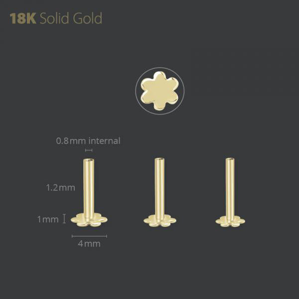 18K GOLD INTERNAL MICRO FLOWER LABRET PIN (INT. 0.8MM)