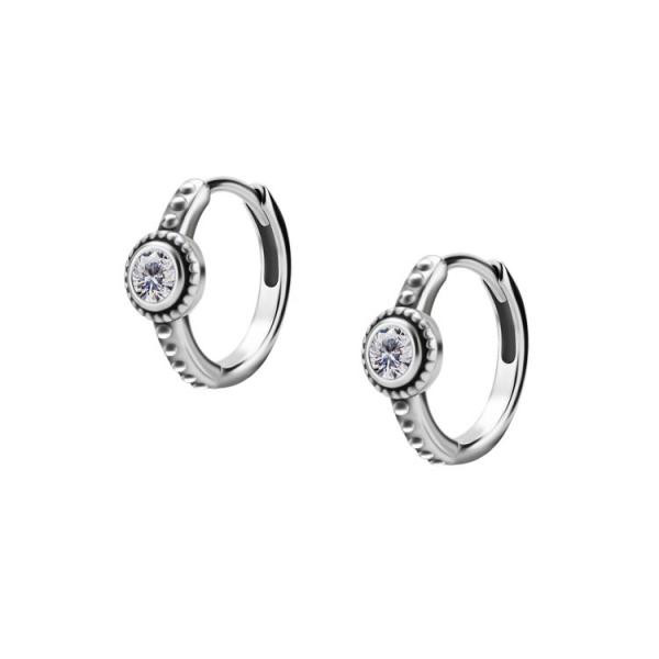 SS316L EAR HOOPS SET W. ROSECUT CUBIC ZIRCONIA (PAIR)