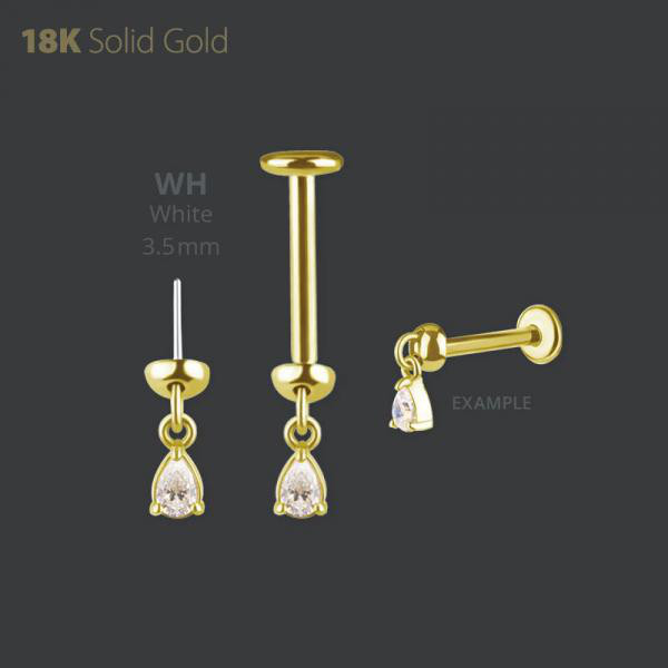 18K GOLD THREADLESS VERTICAL HELIX ATTACHMENT SET W. PREMIUM ZIRCONIA
