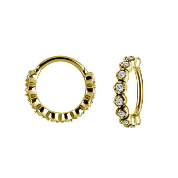 24K GOLD PVD SS316L HINGED RING WITH PRONG SETTING CUBIC ZIRCONIA