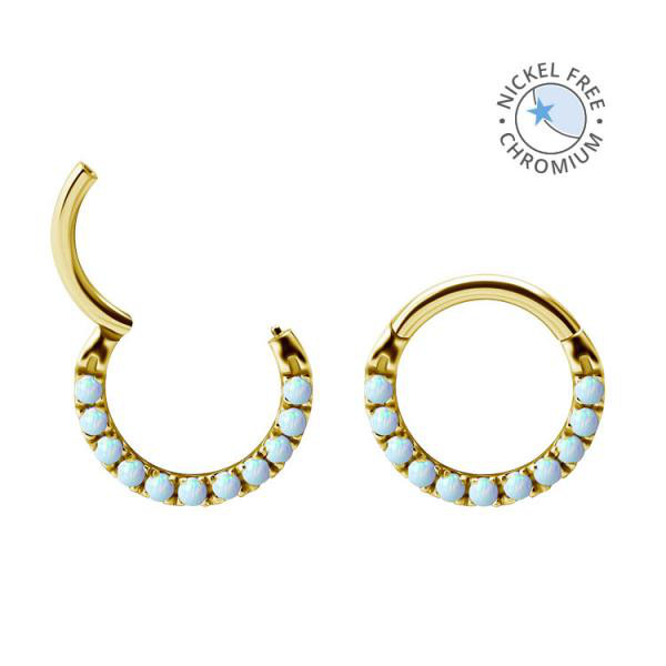 18K GOLD PVD CoCr NF FRONT FACING HINGED CLICKERS SET W.PREMIUM ZIRCONIA