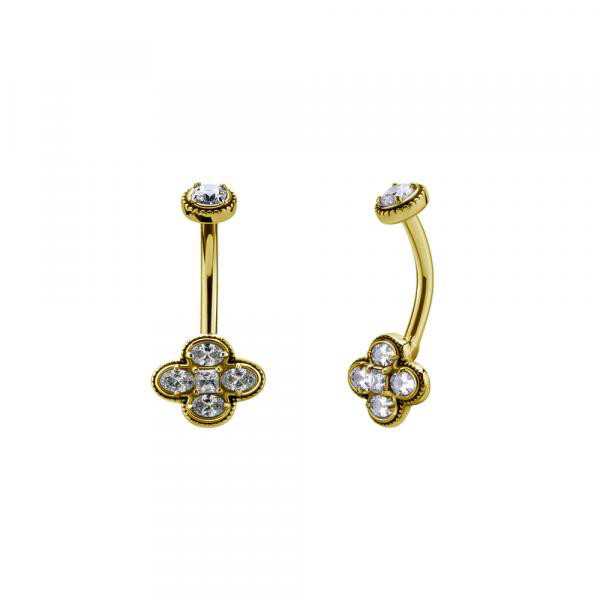 24K GOLD PVD SS316L DOUBLE JEWELLED BANANAS SET W.PREMIUM ZIRCONIA