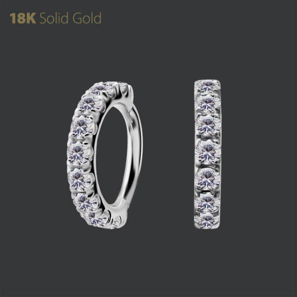 18K WHITE GOLD HINGED SEGMENT MICRO PAVEE CLICKER SET W. PREMIUM ZIRCONIA