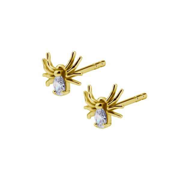 24K GOLD PVD SS316L SPIDER EARSTUDS SET W.PEAR SHAPED CUIBC ZIRCONIA (PAIR)